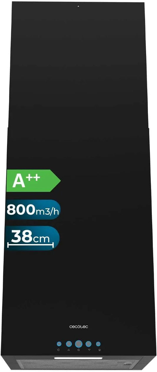 Cecotec Bolero Flux ICT 800m3, h Cappa aspirante, 38 cm, 210 W, 800 m3/h, cappa da cucina, touch, acciaio inox, nero, Carbonio Ø176, LED, alluminio 5
