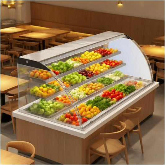 Vetrina refrigerata, 60X53X50CM, professionale, Protezione Per Pane Commerciale In Vetro Temperato Curvo, Vano Portaoggetti Trasparente Banco Porta