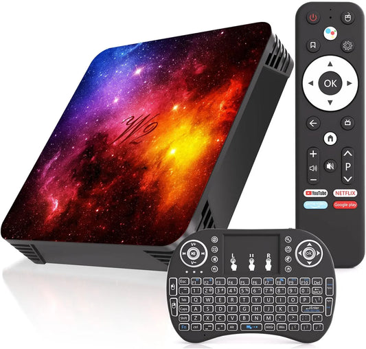 Smart TV, 14 pollici, televisore, 4K UHD, HDMI, USB, Wi-Fi, Bluetooth, effetto 3D, Android OS, 0 Mini Tastiera senza fili, Android 14 TV Box 4 GB di