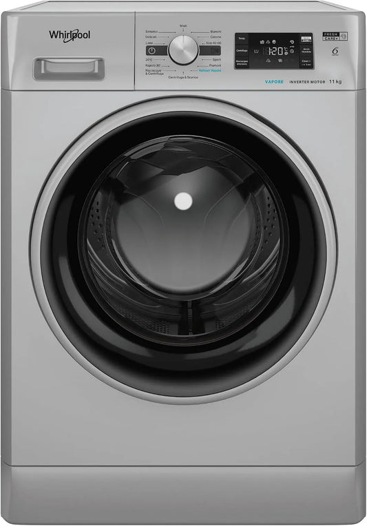 Whirlpool Lavatrice, 59, 5cm, 11 kg, classe energetica E, libera installazione, argento, Centrifuga 1400 Giri Al Minuto, Altezza 85, Profondità 60