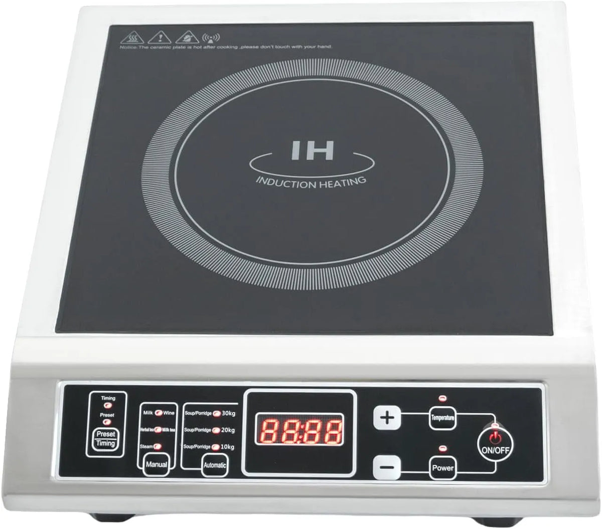 Piano cottura a induzione 0-3H, 3500 W, 80 a 300 °C, piastra a induzione, timer, professionale, piano cottura per gastronomia, hotel, 10 livelli