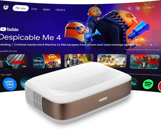 Google 1080P Smart TV, televisore, esterno, bianco, WUPRO Cinema G3 Mini Projectore UST a Triplo Laser, 600 ANSI Lumen, Autofocus 1080P, Global Google