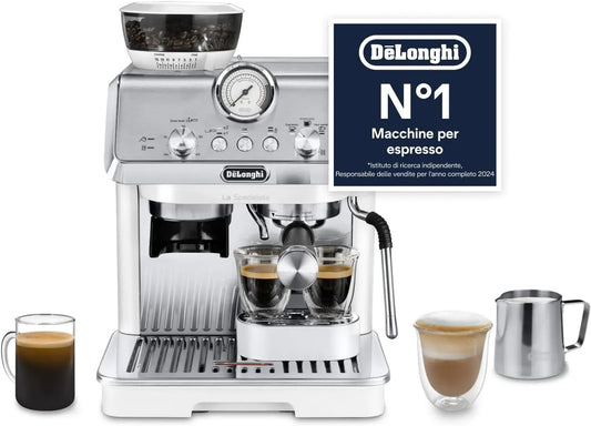 De'Longhi EC9155.W Macchina da caffè, bianco, incluso KIT BARISTA, 3 Ricette Preimpostate, 8 Livelli di Macinazione, De'Longhi LA SPECIALISTA ARTE