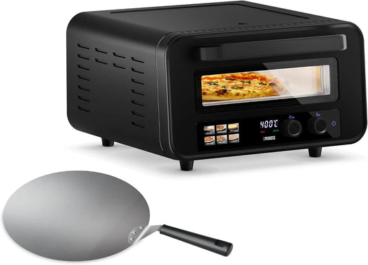Princess Forno elettrico per pizza, 15 L, 2100 W, portatile, esterno, timer, Pietra e Pala Incluse, Calore Superiore, Inferiore, 15L, 400°C, 2100W