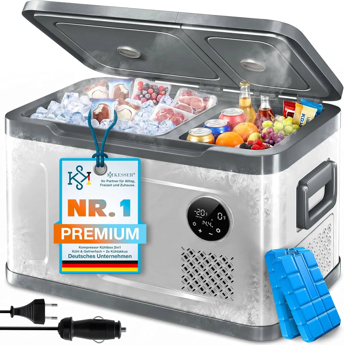 Congelatore 2in1, 31 L, touch, vano congelatore, freezer verticale, KESSER® Frigorifero con compressore 2in1 a doppia zona con scomparto frigorifero e