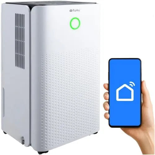 Deumidificatore, 12 L, 38 dB, RUHHY l, 24, ruote di trasporto, timer, Wi-Fi, ampio serbatoio, serbatoio 2 l + connettore tubo, timer 0, 24 ore