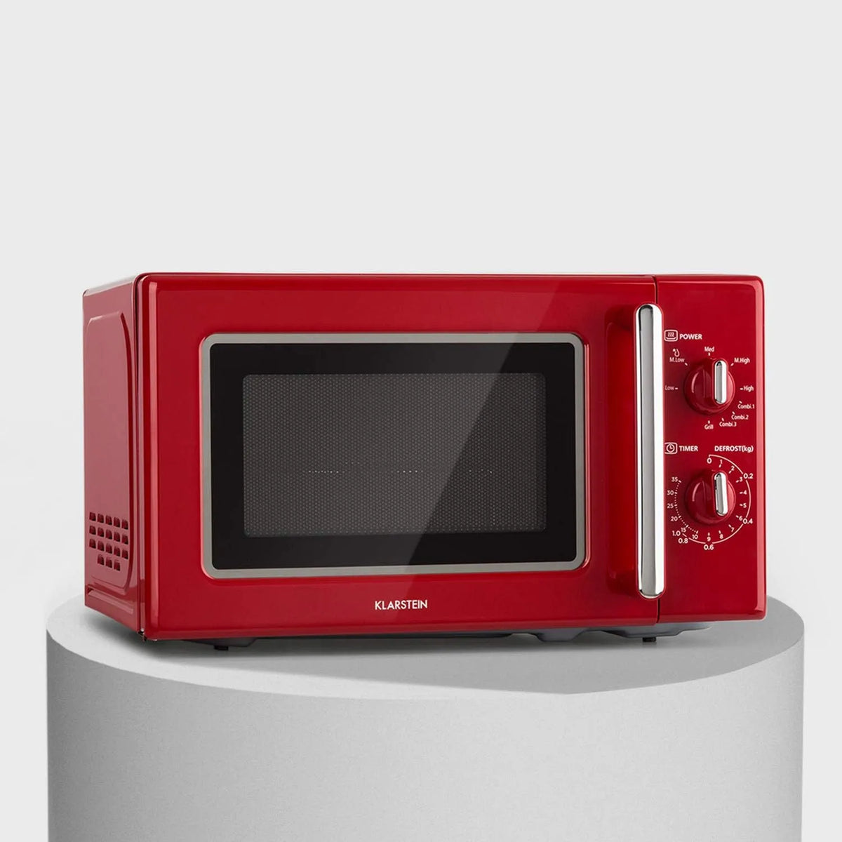 Klarstein Forno a microonde, 25, 5cm, 20 L, 1000 W, Ø 25, 5 cm, grill, acciaio inox, rosso, Microonde 2 in 1, Ø25, Design Retrò