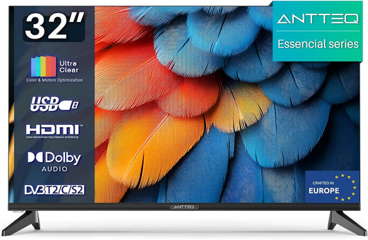 Smart TV H.265/HEVC 10bit, 32 pollici, televisore, triplo tuner DVB-T2, S2, HDMI, USB, senza cornice, LED HD, Audio Dolby, 81 cm, E32-AH1Q1L