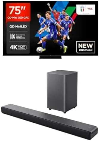 Google 75Q7C S55H Smart TV, televisore, 4K UHD, QLED, HDR, nero, Google TV Sound Bar S55H Nero 40W